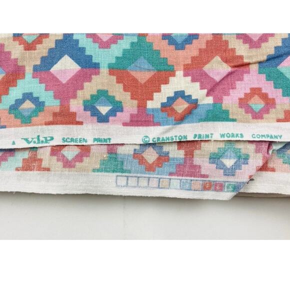 Cranston Print Works Fabric VIP Southwest Design Pink Blue Green Geometric 3yds - Picture 4 of 10